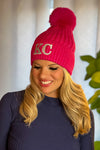 KC Pom Sparkly Beanie : Hot Pink & Silver