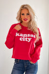 Kansas City Cropped Crew Neck Pullover : Red/White