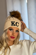 KC C.C Black Label Pom Beanie : Taupe & Black