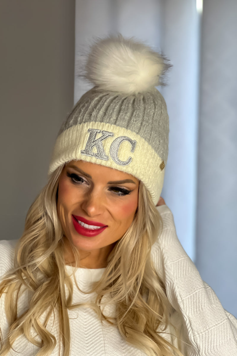 KC Pom Beanie : Grey & Silver