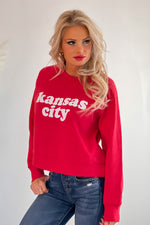 Kansas City Cropped Crew Neck Pullover : Red/White