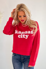 Kansas City Cropped Crew Neck Pullover : Red/White