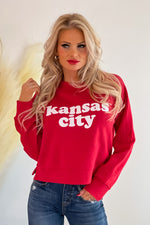 Kansas City Cropped Crew Neck Pullover : Red/White