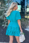 Blissful Joy Lace Puff Sleeve Tiered Mini Dress : Teal