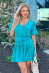 Blissful Joy Lace Puff Sleeve Tiered Mini Dress : Teal