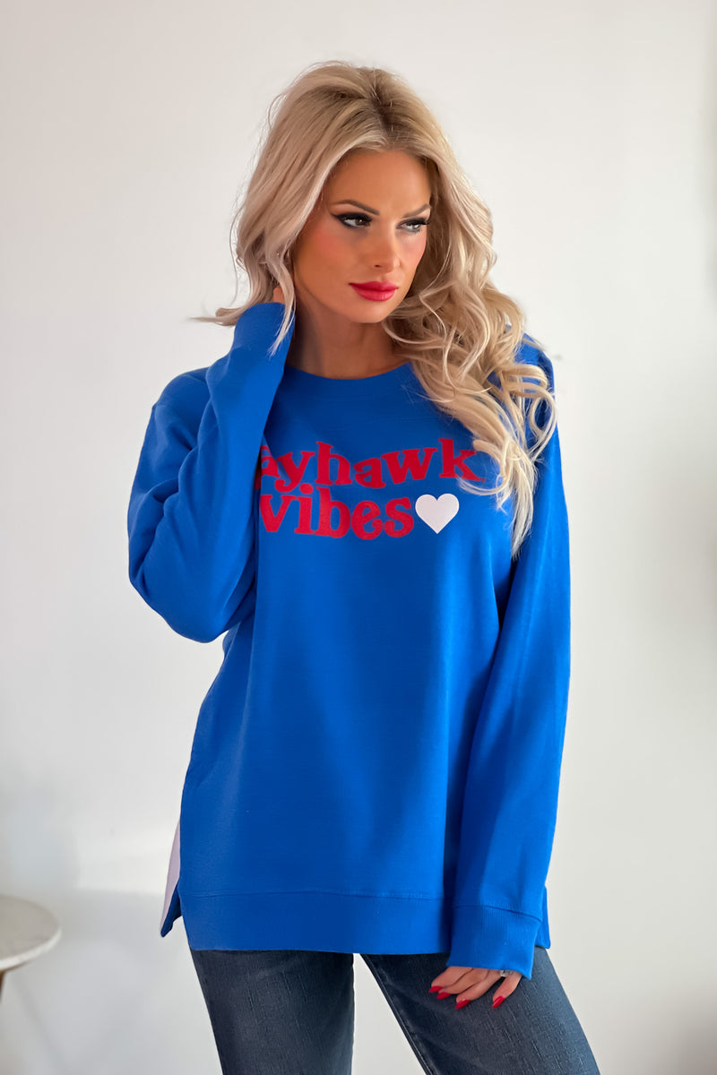 Jayhawk Vibes Side Slit Tunic Sweatshirt : Royal/Red