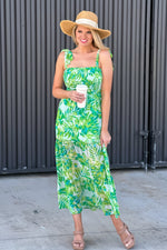 Tropical Breeze Smocked Tiered Sundress : Green/Multi
