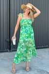 Tropical Breeze Smocked Tiered Sundress : Green/Multi