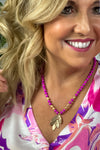 Callie Wood Beaded Gold Pendant Necklace : Pink/Gold