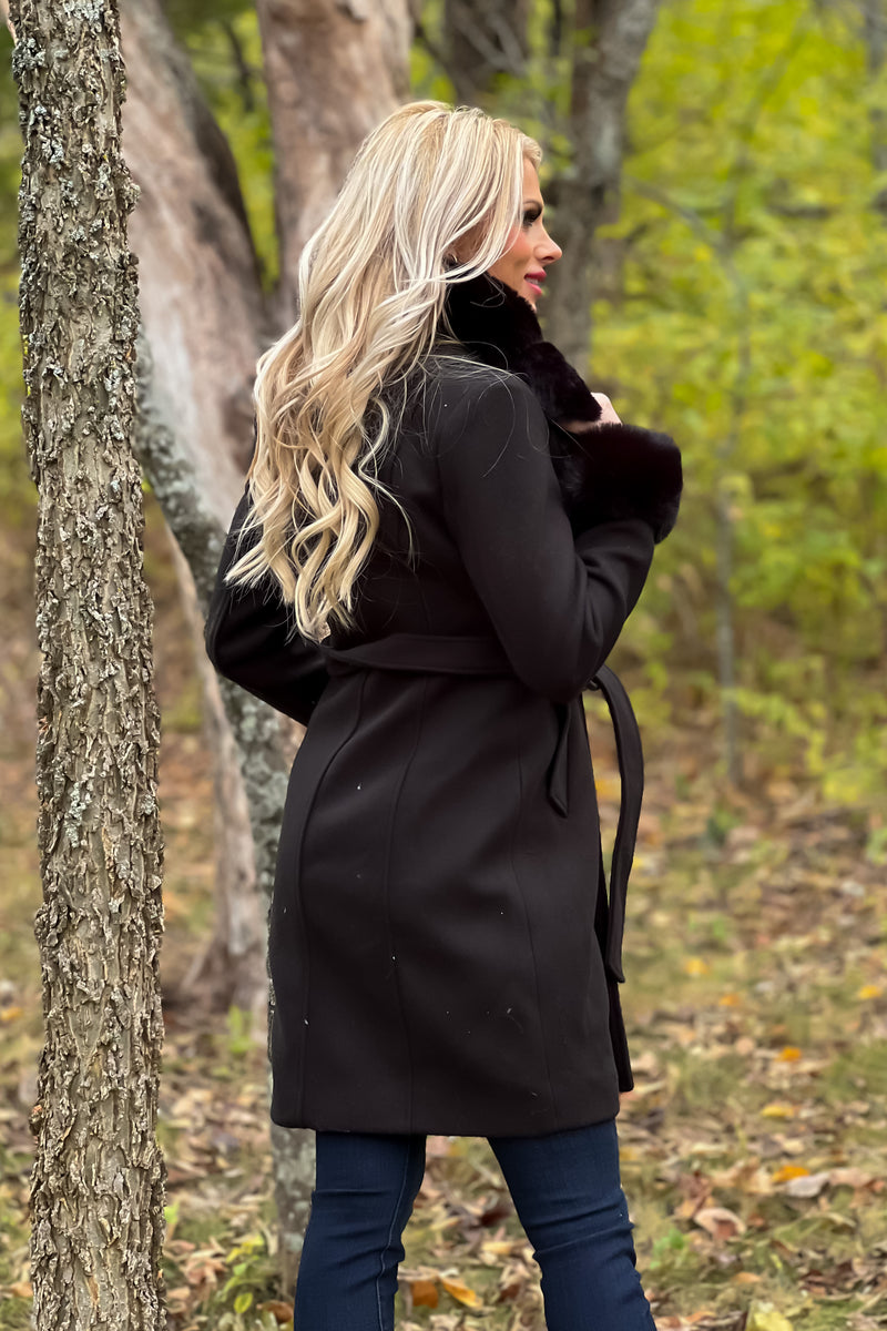 Mystical Moments Faux Fur Trimmed Pea Coat : Black