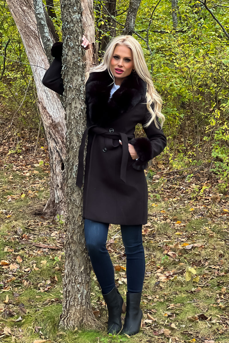 Mystical Moments Faux Fur Trimmed Pea Coat : Black