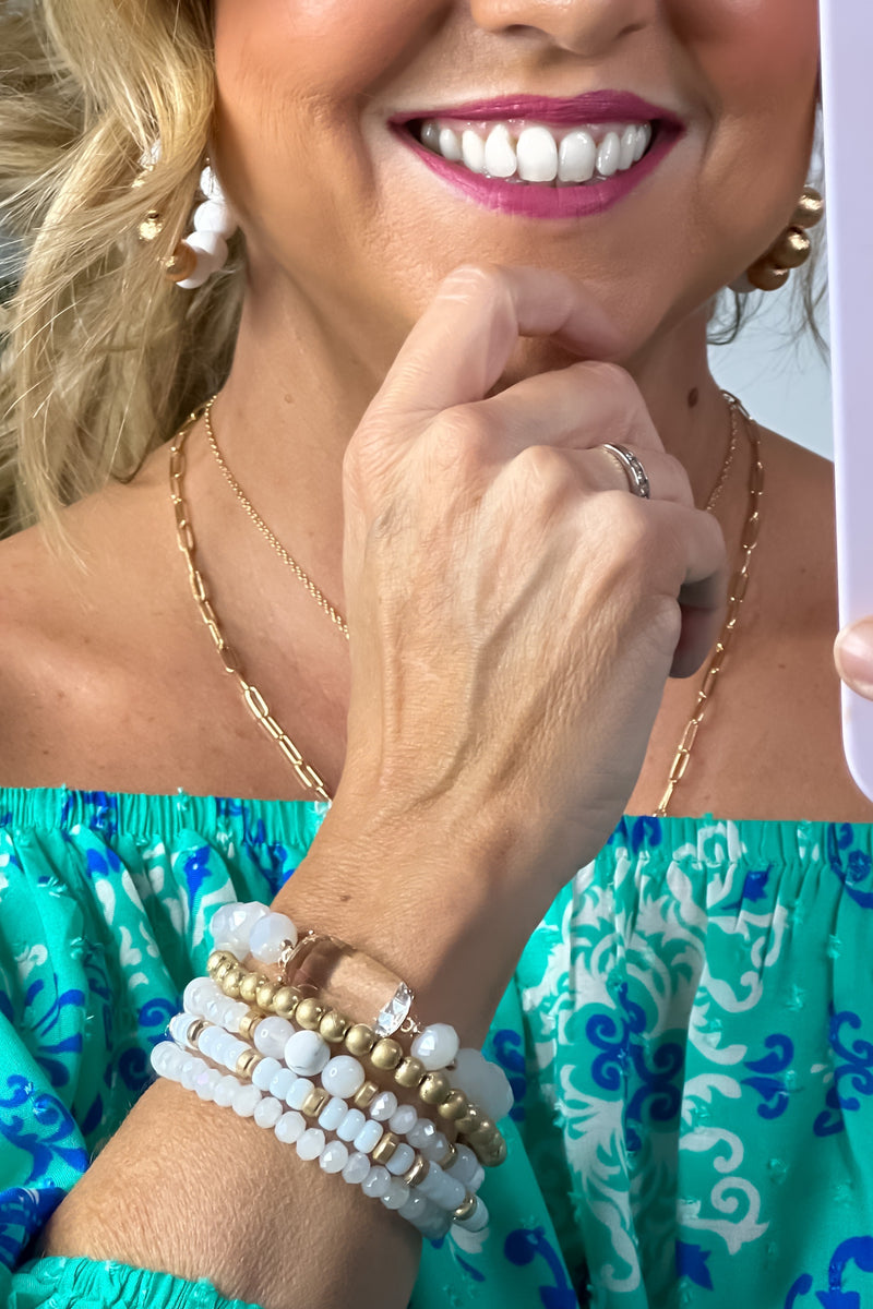 Sheena Crystal & Gold Set Of 5 Bracelets : White/Gold
