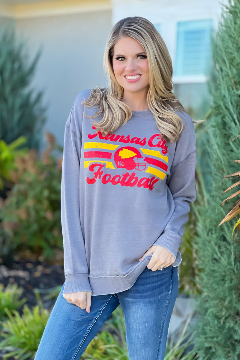 KC Football Helmet Double Edge Sweatshirt : Grey – TeaElla