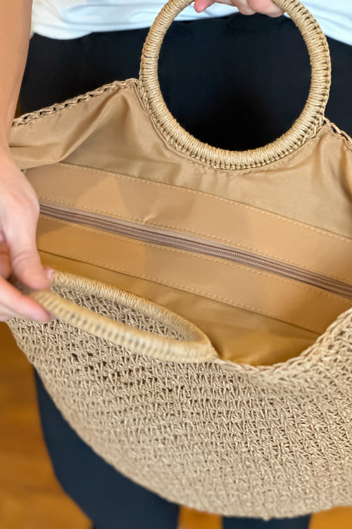 Minimalist Loose Woven Straw Tote Bag : Khaki