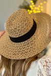 Cancun Dreams Loosely Woven Sun Hat : Tan/Black