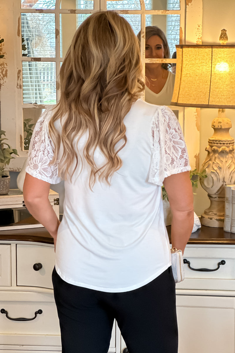 In The Now Floral Lace V-Neck Top : Ivory