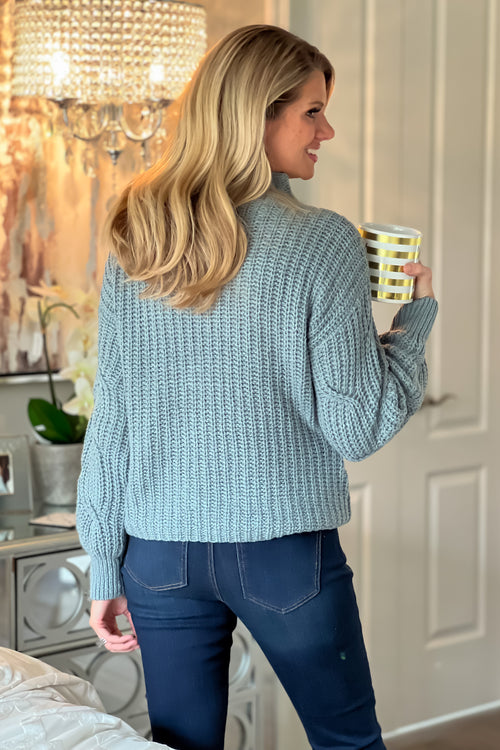 Tribal Piper Mock Neck Knit Sweater : Heathered Teal