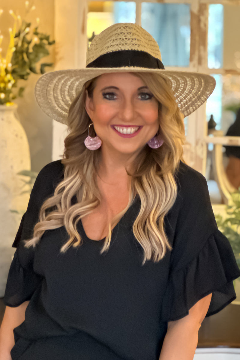 Cancun Dreams Loosely Woven Sun Hat : Natural/Black