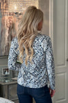 Liverpool Keltie Abstract Snake Mock Neck Top : Grey/Blue/Multi