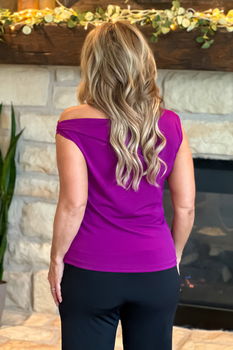 Here For You Boat Neck Off Shoulder Top : Plum