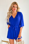 Live Out Loud Kimono Sleeve Romper : Royal Blue