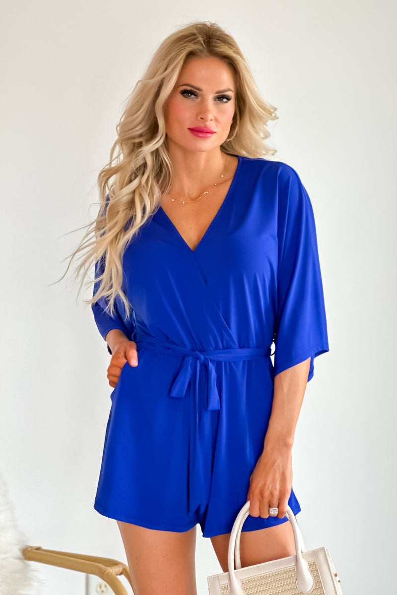 Live Out Loud Kimono Sleeve Romper : Royal Blue
