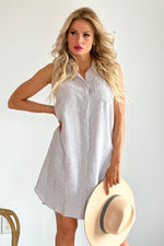 Reef Point Sleeveless Button Down Shirt Dress : Olive/White