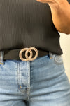 Lainy Size 10-2X Infinity Rhinestone Buckle Belt : Black/Gold