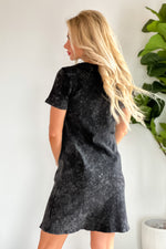 Get Going Ribbed Knit T-Shirt Dress : Black Stone Wash