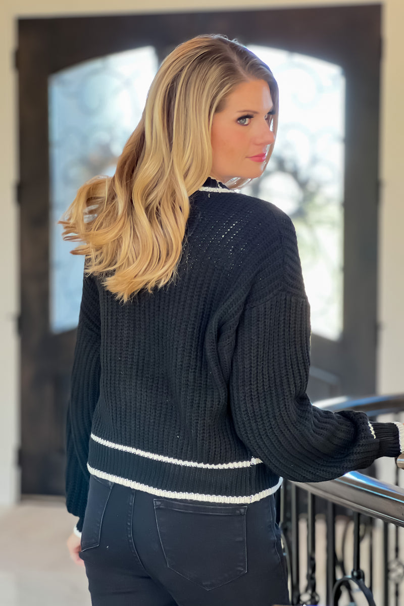 Turn It Up Button Down Cardigan : Black/Ivory