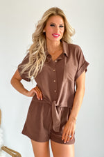 One And Only Tie Waist Shirt & Short Set : Cocoa