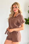 One And Only Tie Waist Shirt & Short Set : Cocoa