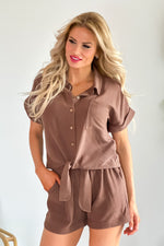 One And Only Tie Waist Shirt & Short Set : Cocoa