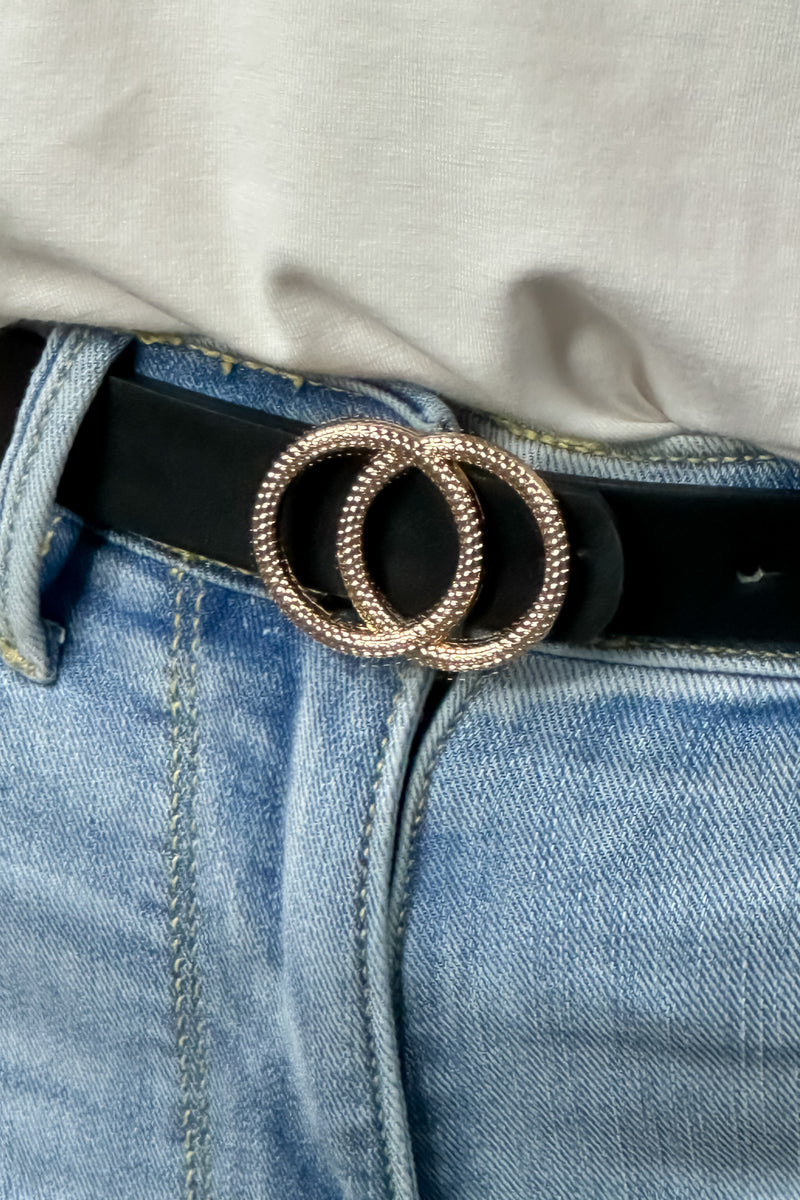 Kennedy Double Circle Faux Leather Belt : Black/Gold