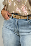 Cassie Faux Suede Oval Buckle Belt : Natural/Gold