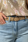Cassie Faux Suede Oval Buckle Belt : Natural/Gold