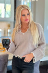 Life Of Luxury Scallop Edge Fluffy Sweater : Dusty Lavender