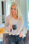 Life Of Luxury Scallop Edge Fluffy Sweater : Dusty Lavender