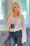 Life Of Luxury Scallop Edge Fluffy Sweater : Dusty Lavender