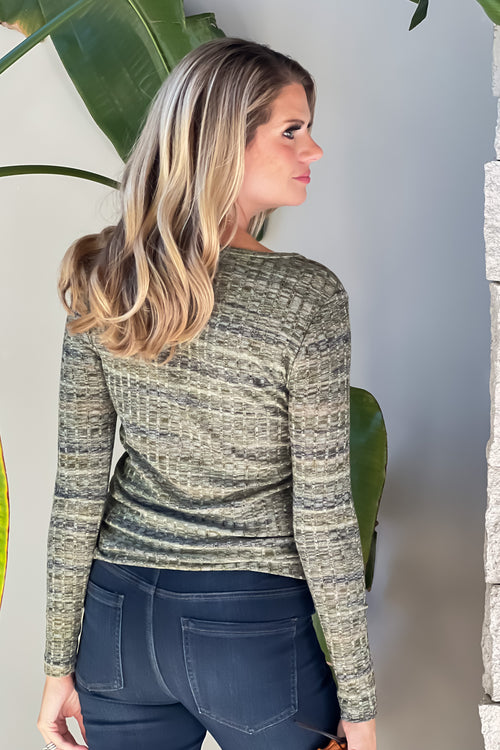 Liverpool Ava Boatneck Textured Knit Top : Olive/Multi