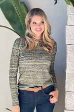Liverpool Ava Boatneck Textured Knit Top : Olive/Multi