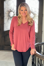 Carmen Recreation Long Sleeve V-Neck Top : Rustic Red