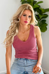 Be Your Best Ribbed V-Neck Tank Top : Mauve