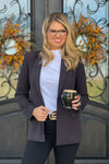 Private Jet Long Sleeve Open Blazer : Black