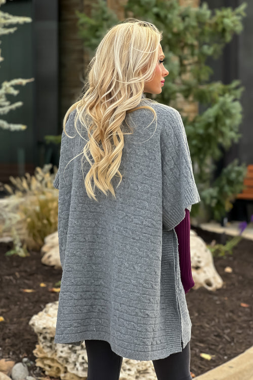 First Class Style Cable Knit Poncho : Heather Grey