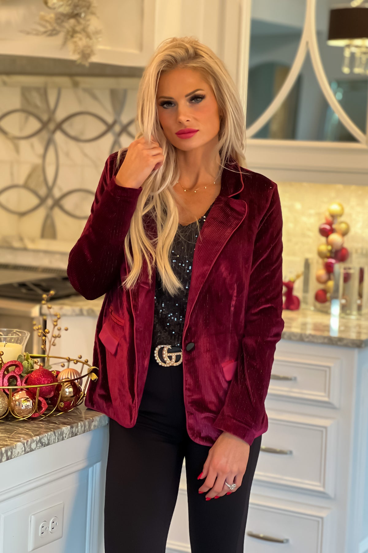 More Than Words Velvet Blazer : Wine