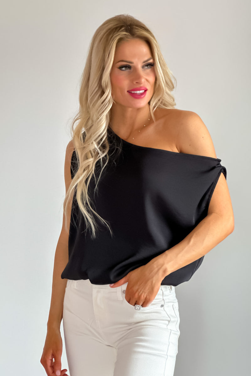 Always Ready Asymmetric Off Shoulder Top : Black