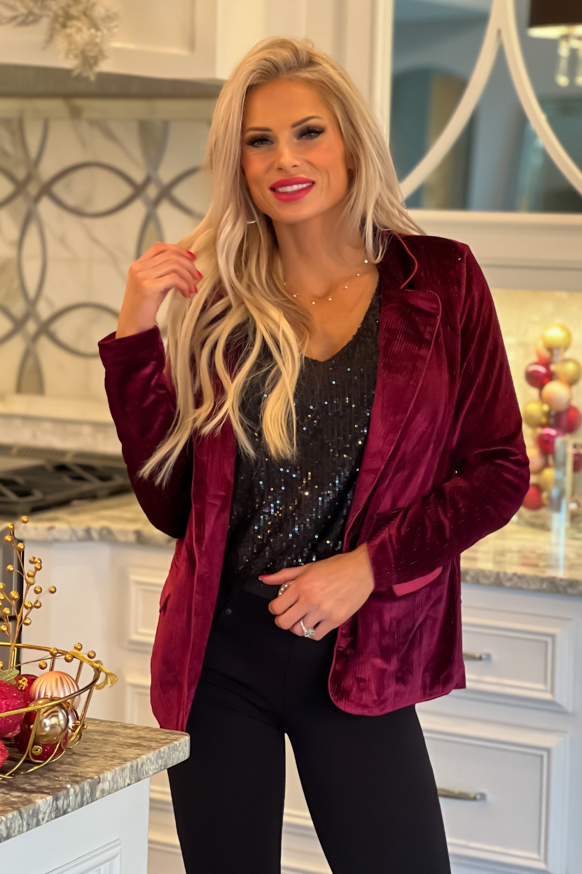 More Than Words Velvet Blazer : Wine