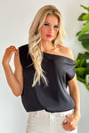 Always Ready Asymmetric Off Shoulder Top : Black