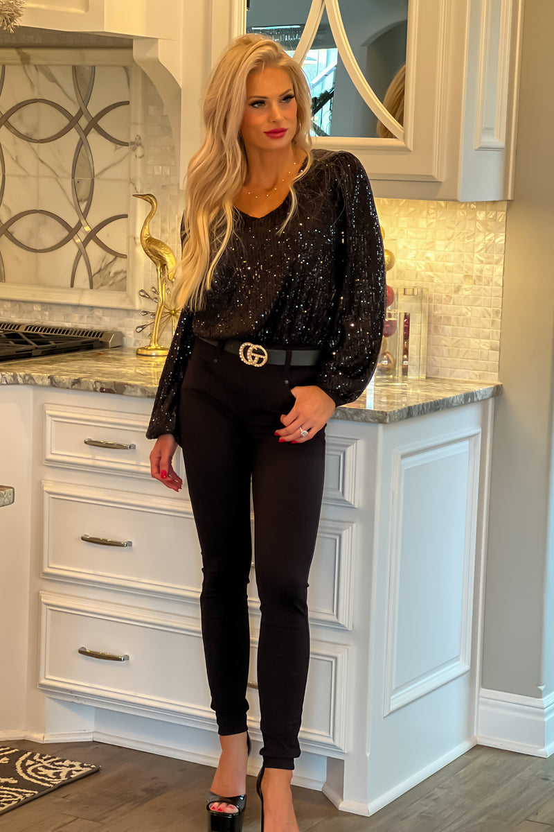 Seeing Stars Sequin Bodysuit : Black